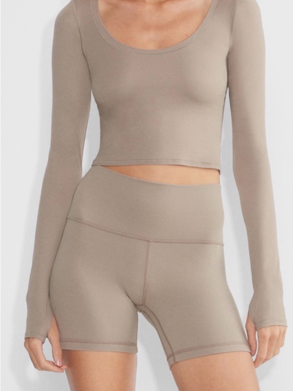 Taupe Aritzia Golden AirBUTTER Inhale Scoop Neck Cropped Long Sleeve- M